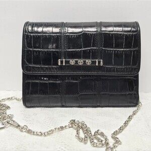 Brighton Black Croco Embossed Genuine Leather Wallet with Chain Multi Pocket